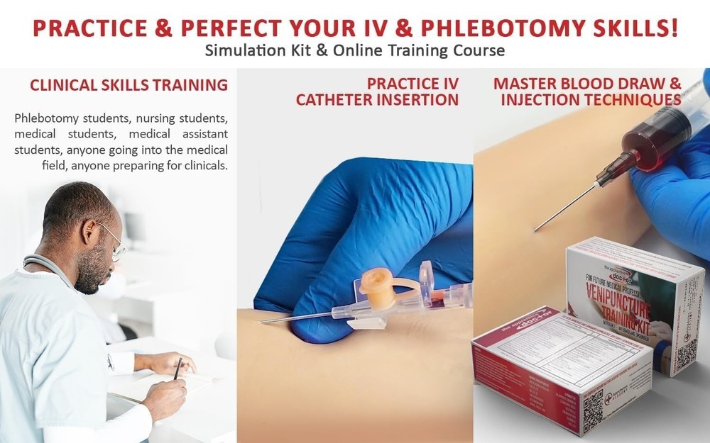 Phlebotomy Practice Kit with Realistic Arm for Nursing Students & Trainees