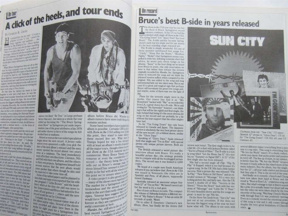 Backstreets Bruce Springsteen Magazine Fall 1985 U2 Super Bruce