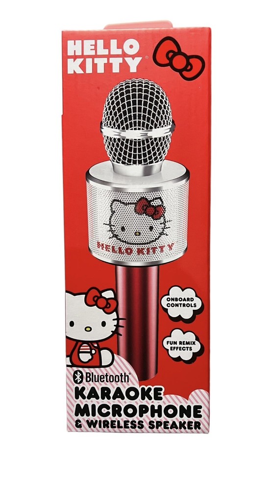 Hello Kitty Bluetooth Karaoke Microphone & Wireless Speaker USB Charging Red NIB
