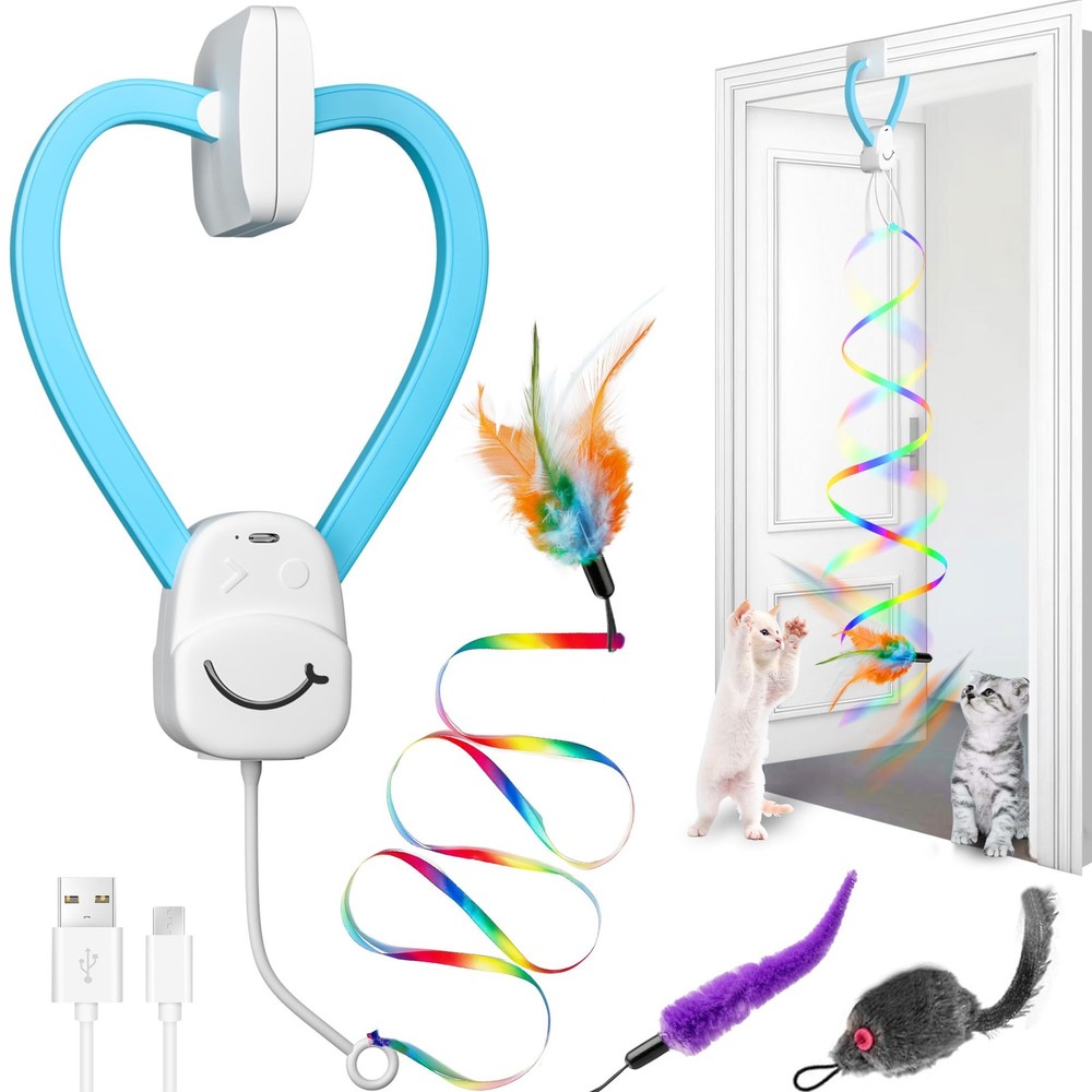Interactive Cat Toys for Indoor Cats,Automatic String Feather Wand Teaser Enrich