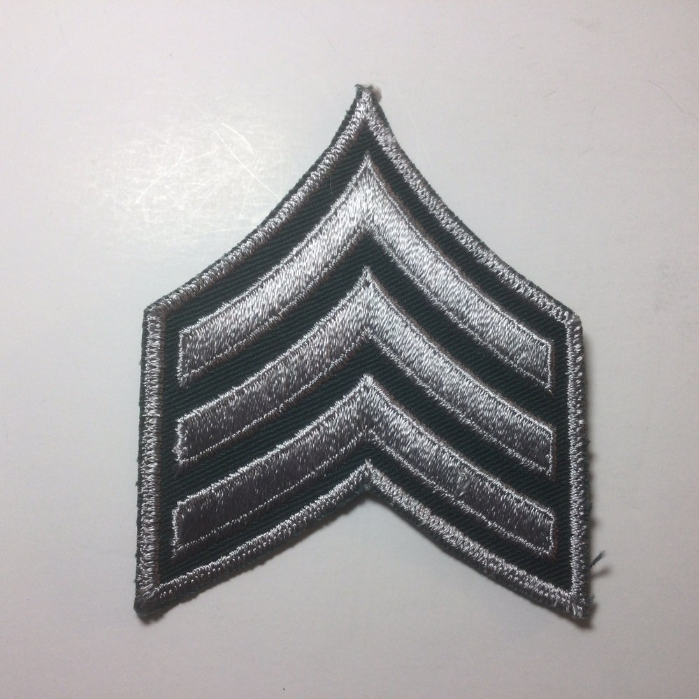 (2) Sergeant Chevron - 3 Silver Stripes on Dark Forest Green Patch - Schiffli
