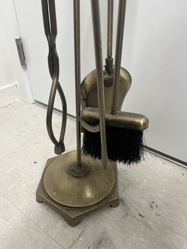 Fireplace Tool Set - Rail on Base Antique Brass