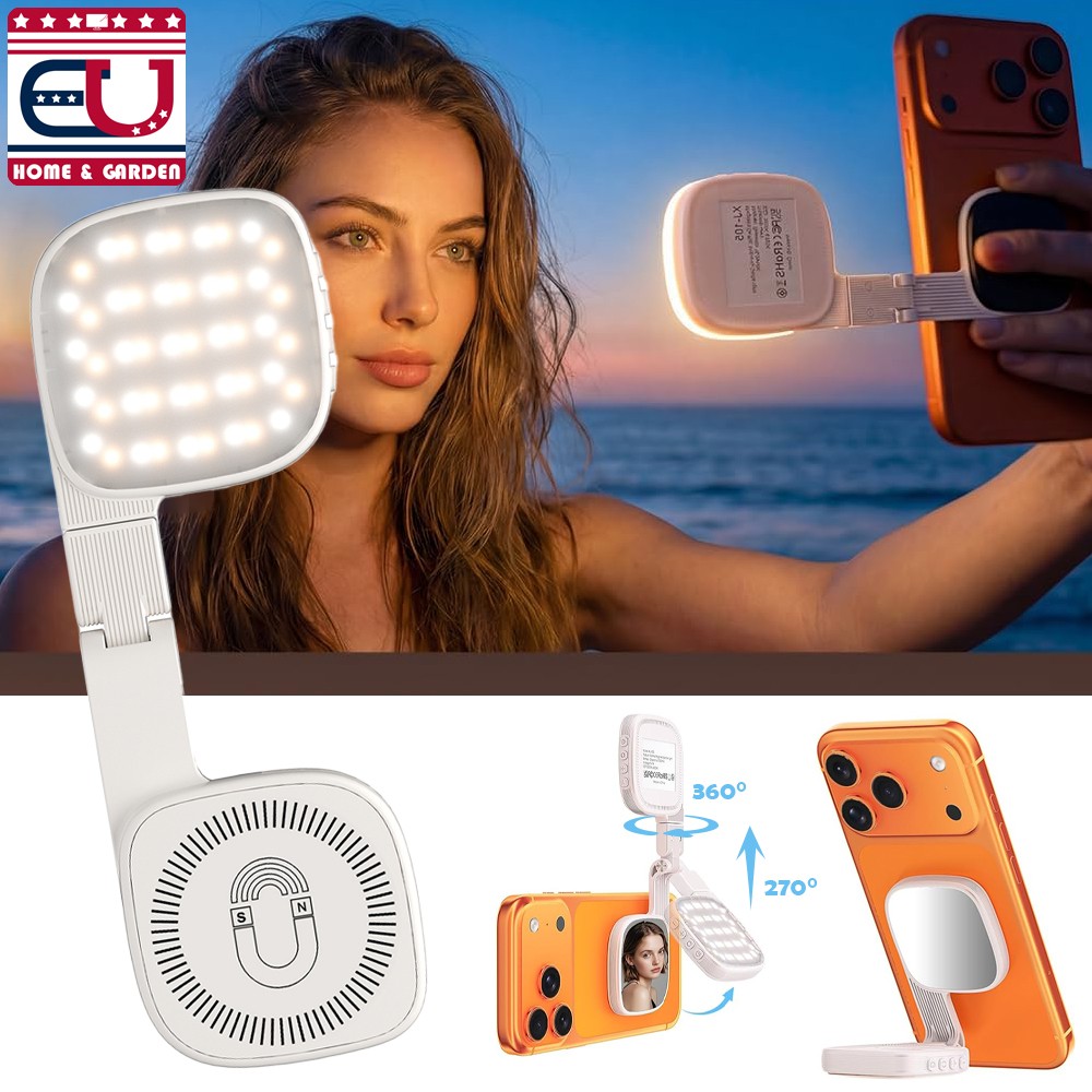 Magnetic Phone Selfie Light w/Mirror Rechargeable Foldable LED Ring Fill Lights