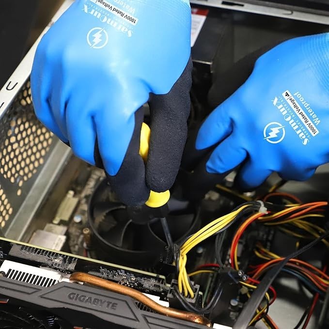 1000V High Voltage Electrical Gloves Insulated Rubber, Waterproof Non-Slip Palm