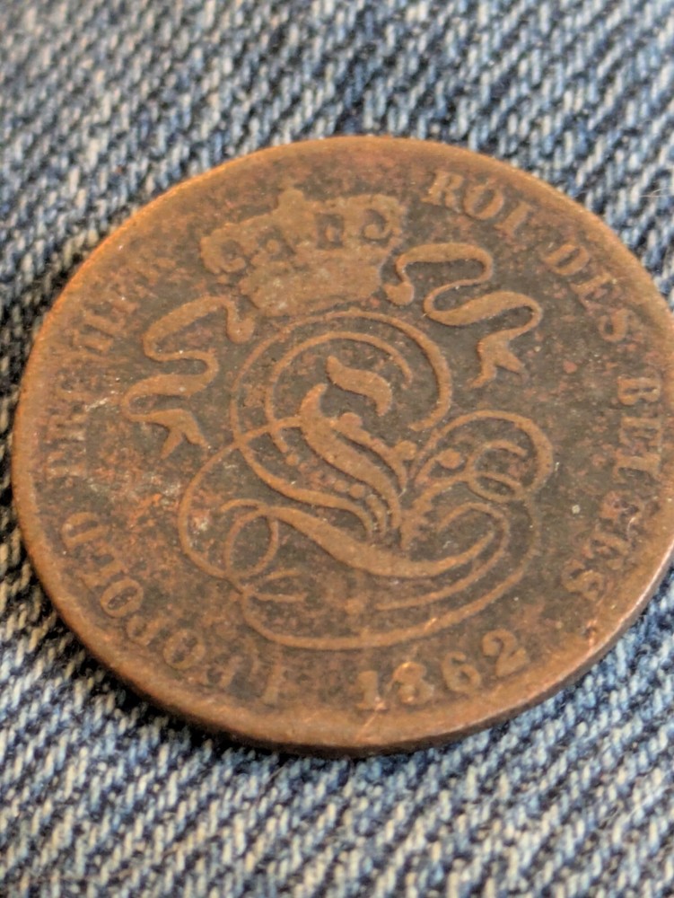 1862 Belgium 2 Cents Circulated