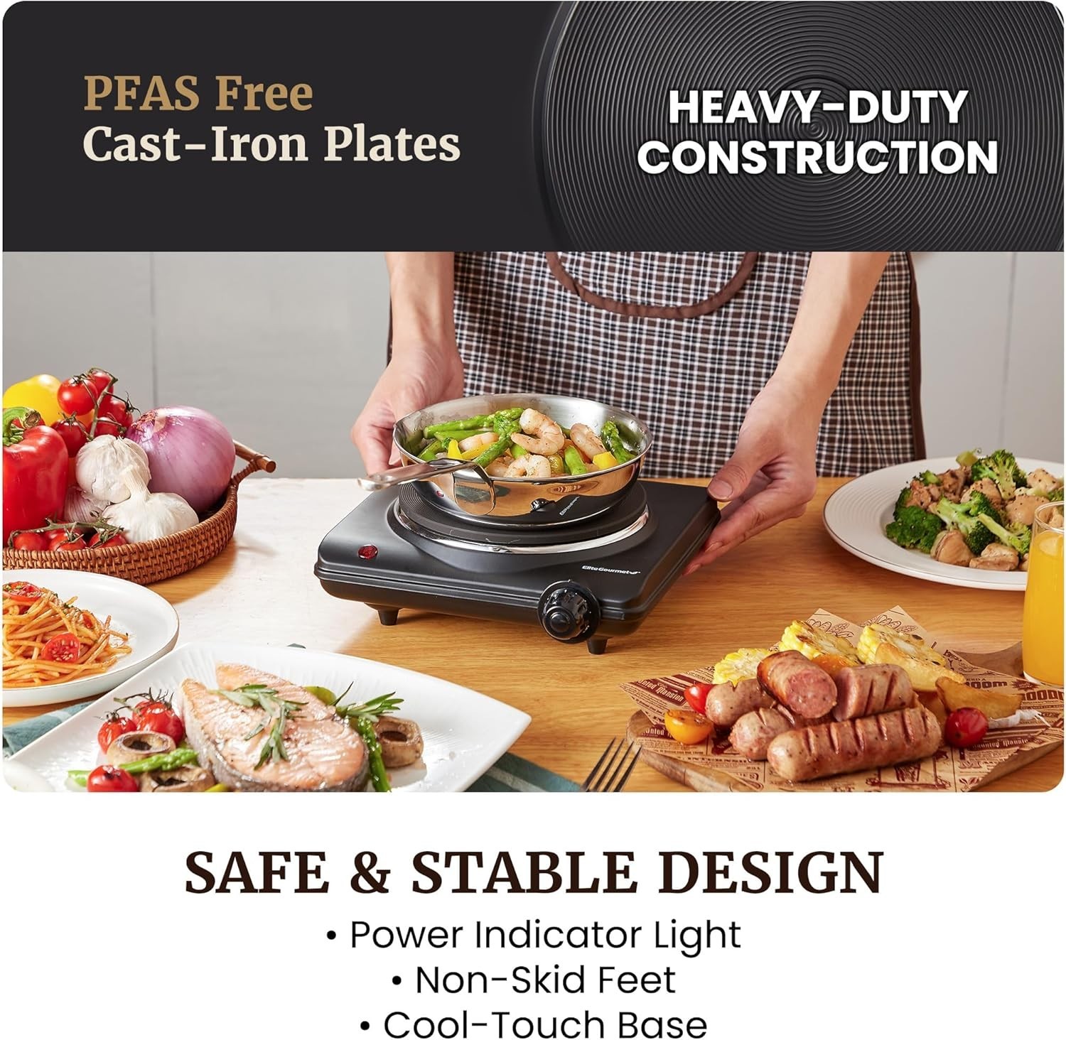 Electric Burner 1000W Cast Iron Hot Plate Portable Cooktop, 7 Heat Settings