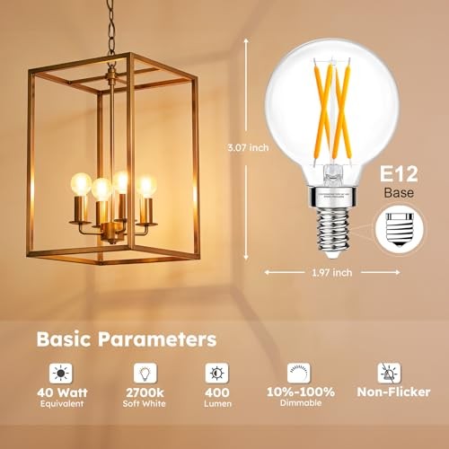 E12 G16.5 Candelabra Bulb, G16.5 Round Small Globe LED 6 Pack 40w Warm White