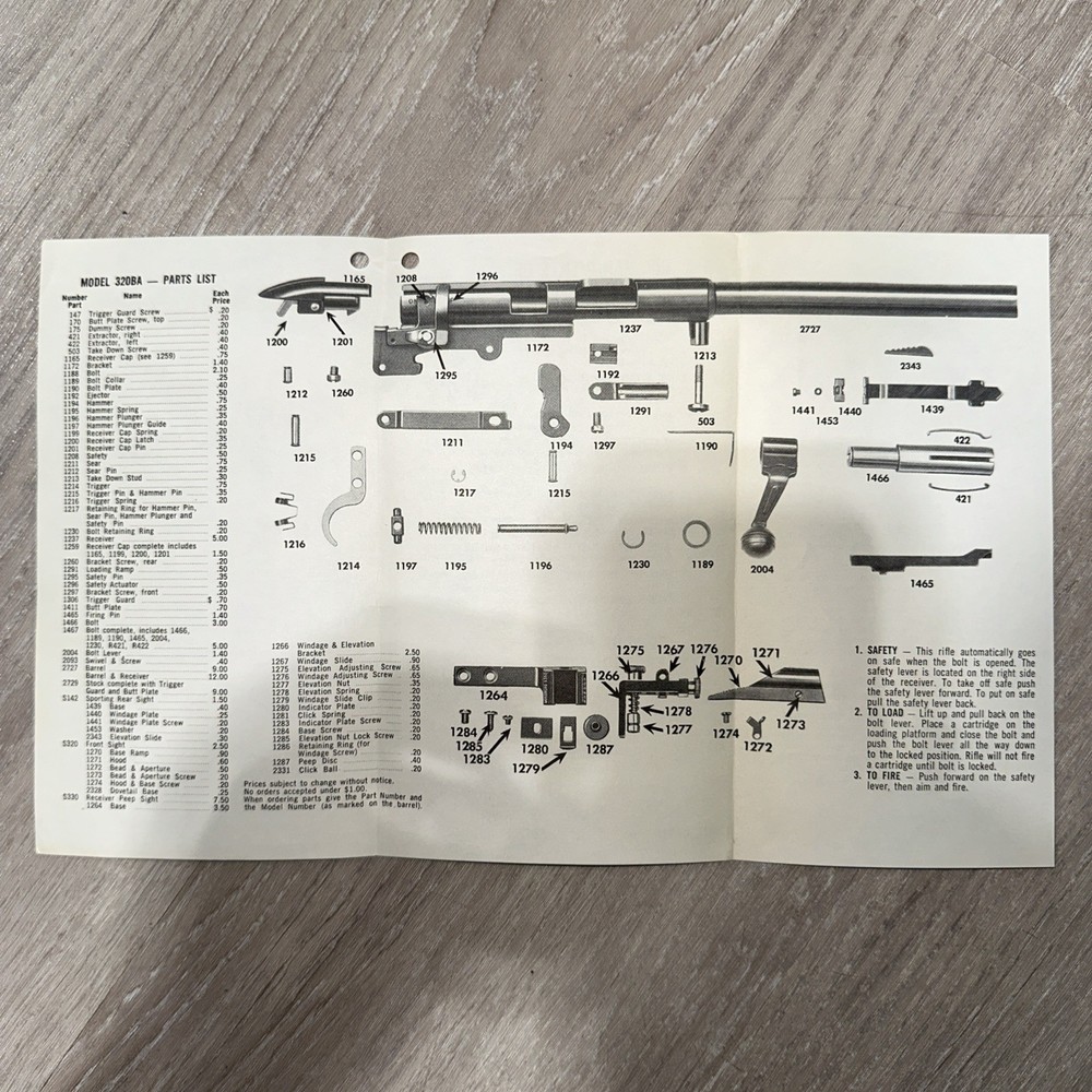 Mossberg Model 320BA Owners Instructions Manual