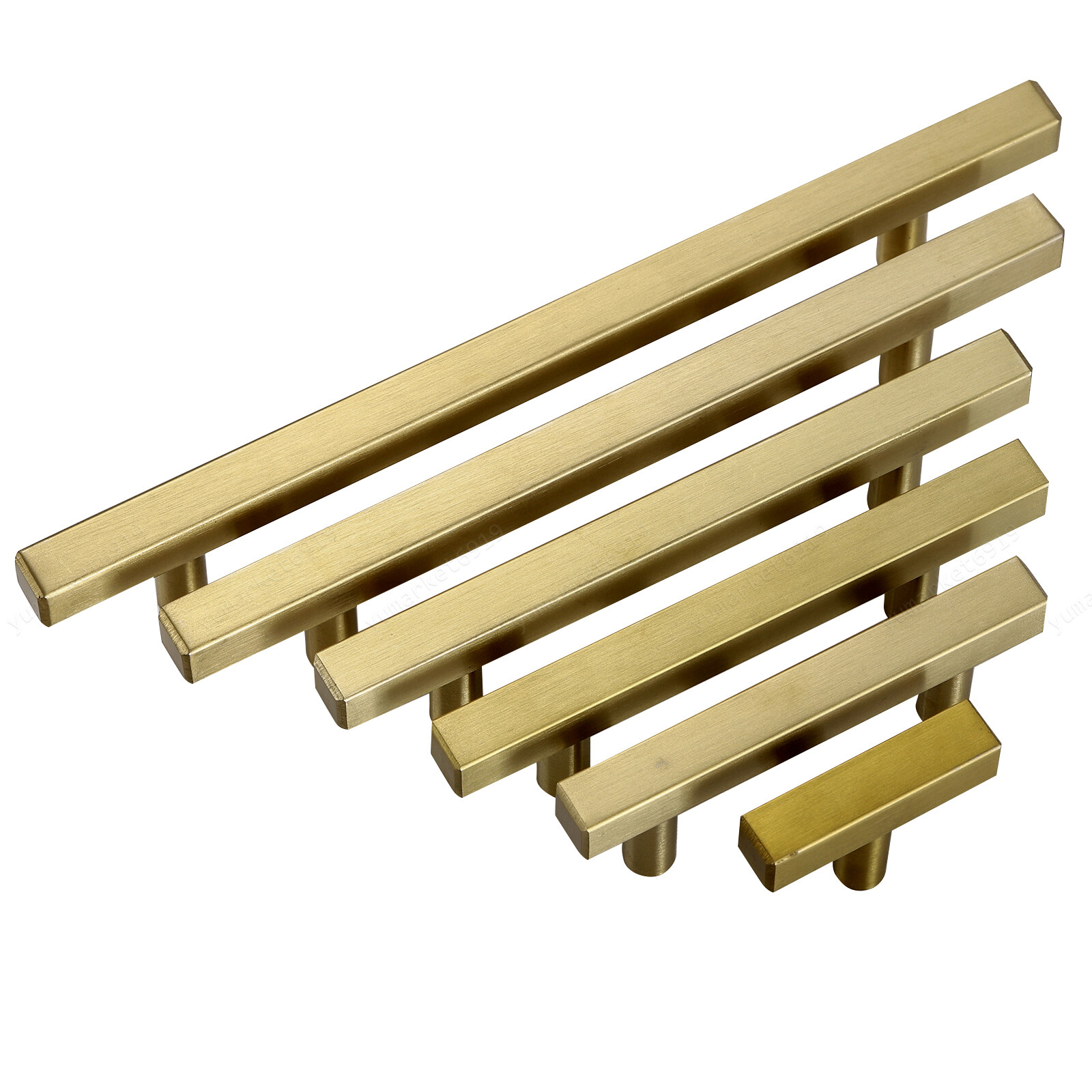 Stainless Steel Kitchen Square Cabinet Handles Brushed Gold T-Bar Drawer Pulls