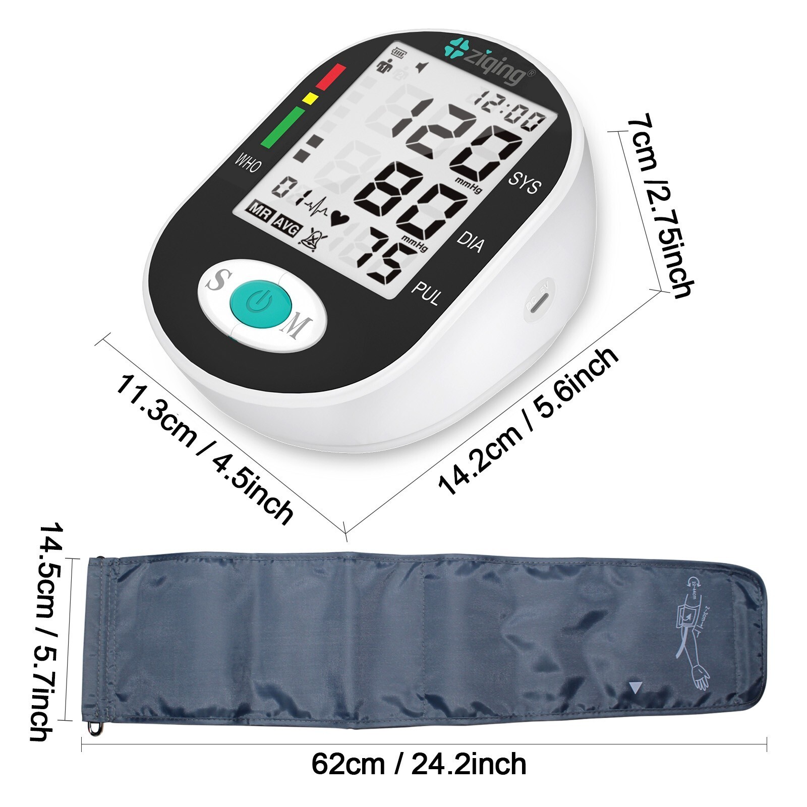 LCD Digital Blood Pressure Monitor Arm BP Large Cuff Pulse Meter Machine&Voice