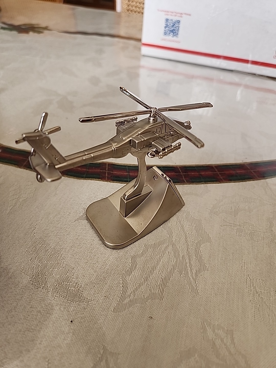 Vintage Platinum Mini Apache Helicopter Clock Desk Clock Collectible