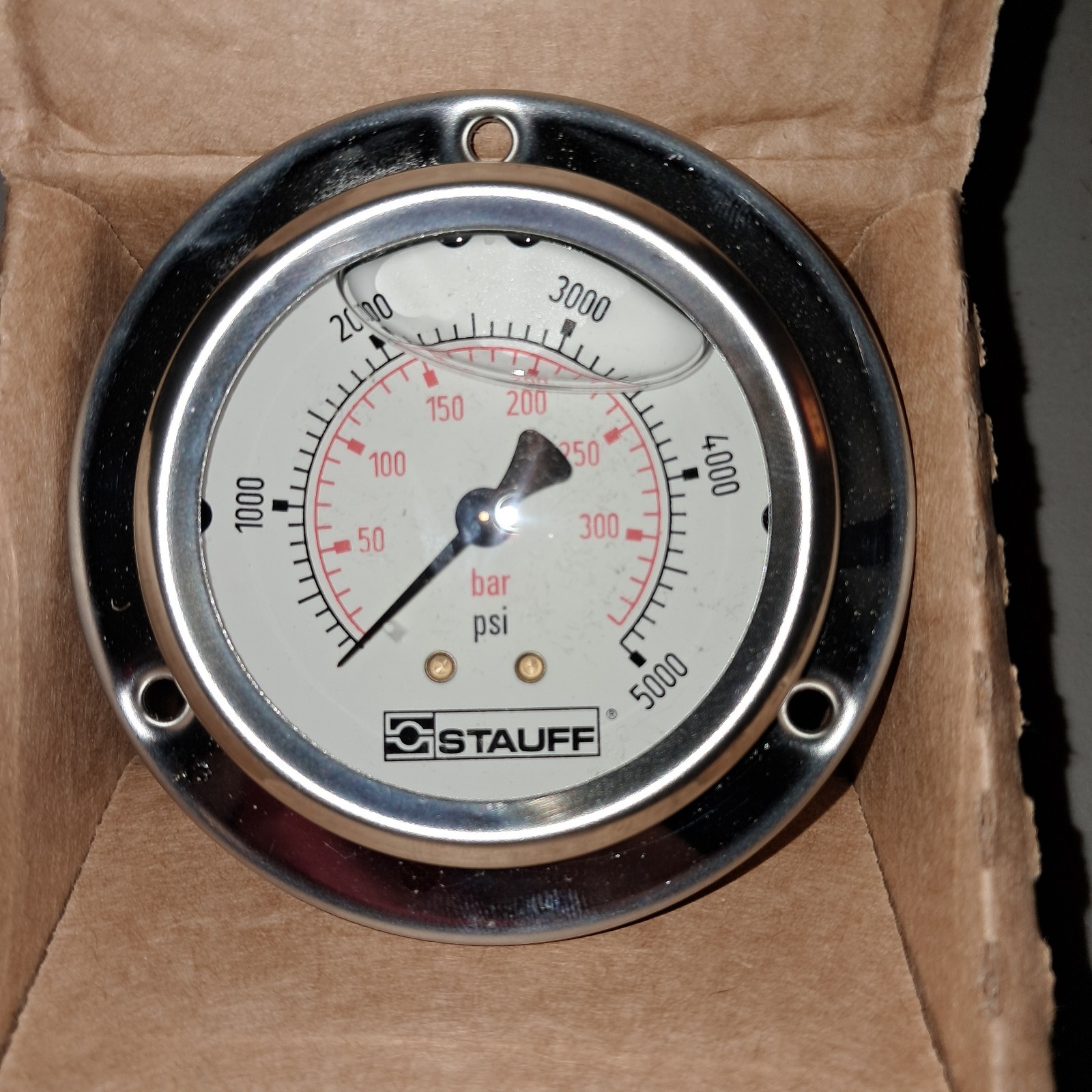 2.5" 63mm Liquid Filled Pressure Gauge 0-5000 PSI 4an 1/4 JIC Panel Flush Mount