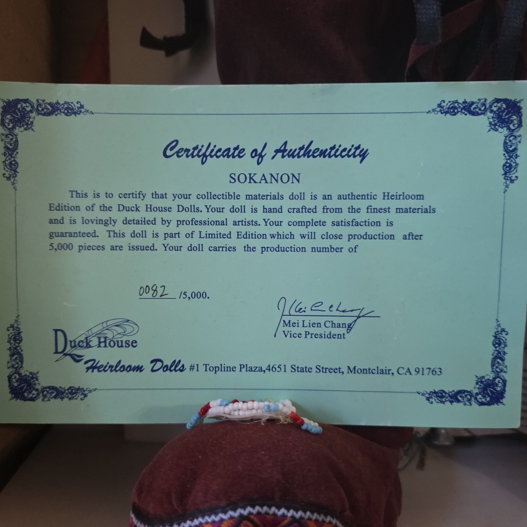 Vintage Duck House Heirloom Native American Doll “Sokanon” 48” Life Size w/ Box