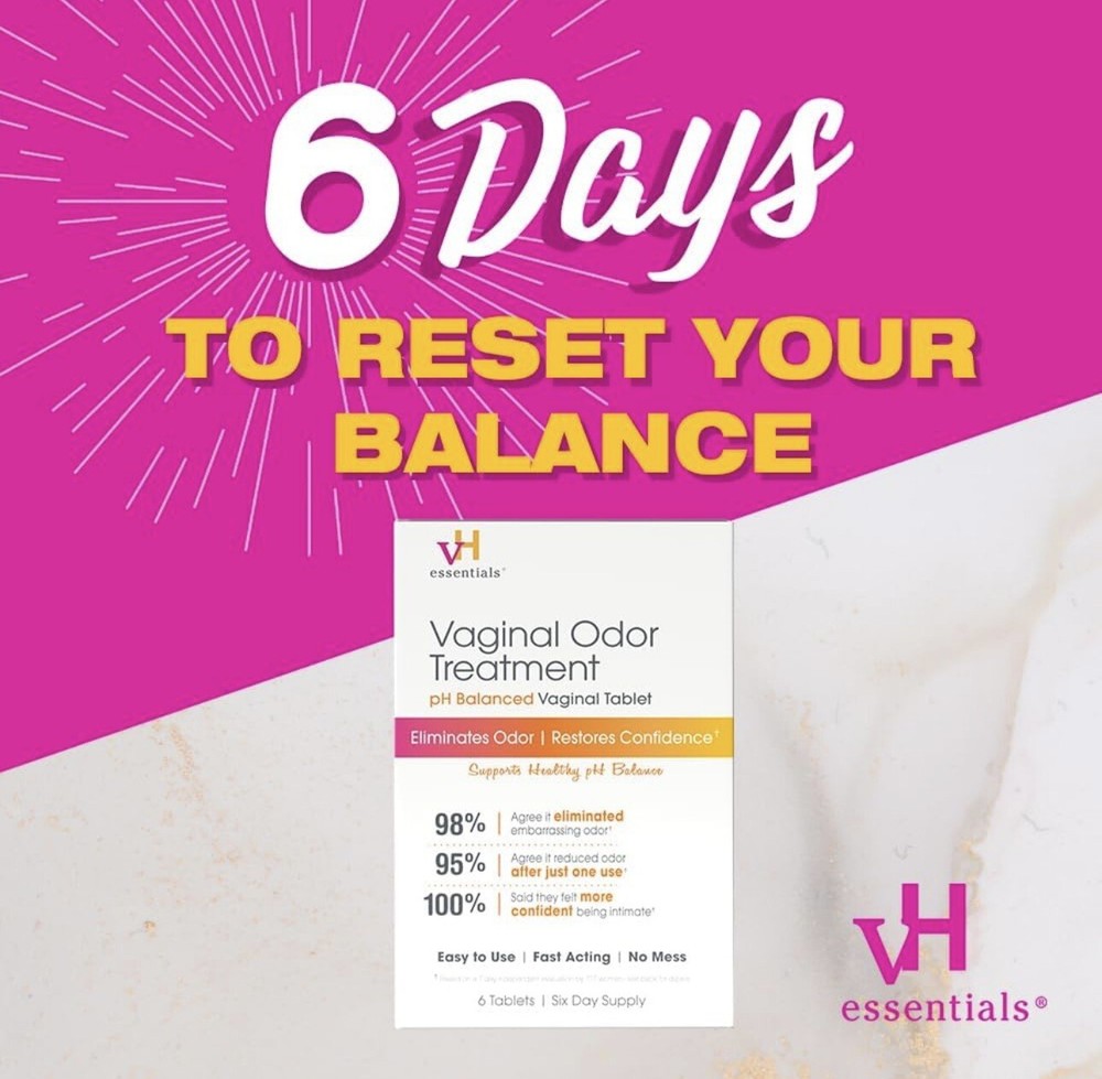 (2 Pack) vH Essentials Vaginal Odor Treatment pH balanced, 6 Tablets ea.