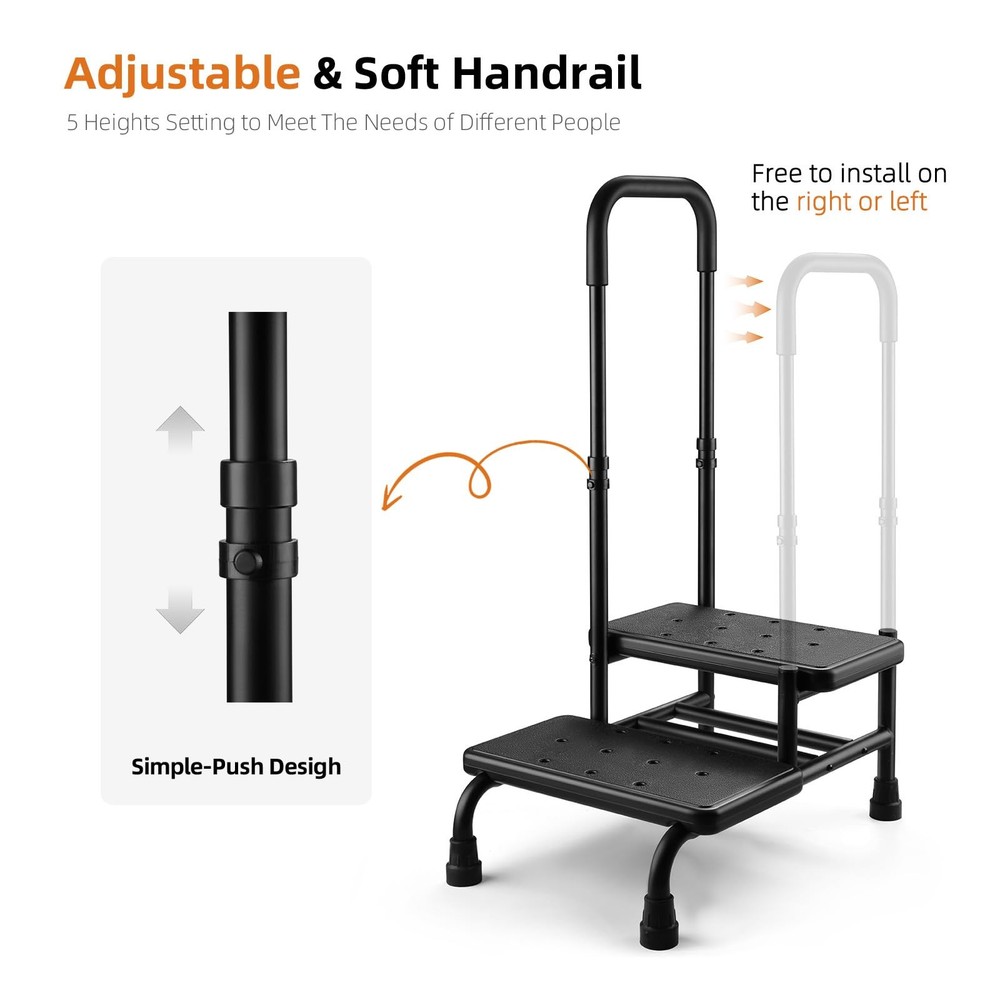 Step Stool with Handle, Non Slip Platform and Adjustable Handrail, Two Step S...