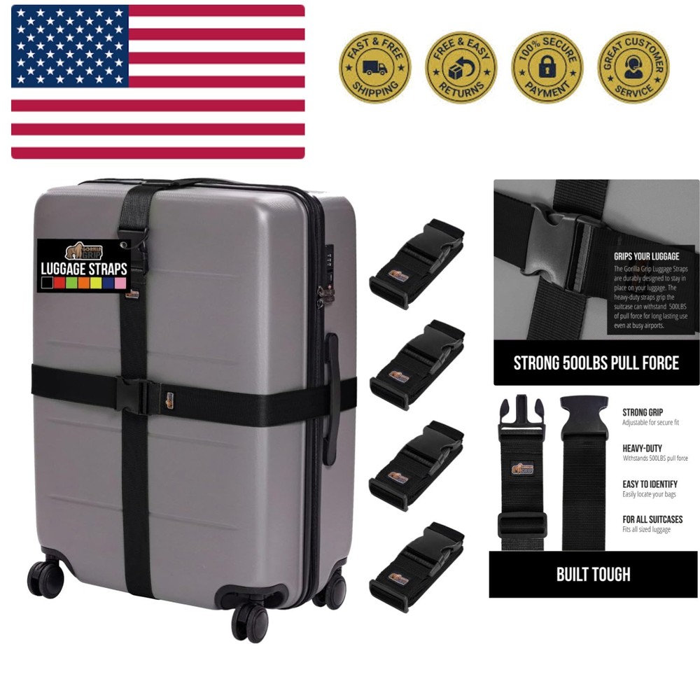 Secure Your Luggage with 4 Pack Adjustable Straps – Easy Identification in Black