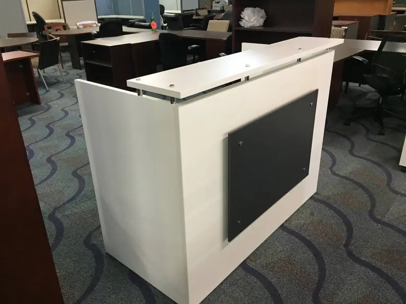 Rectangular White Reception Desk with Black Front Panel Modern Office Furniture