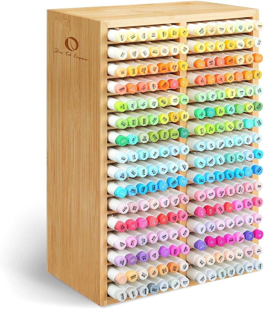 Multifunctional Bamboo Marker Organizer - 32 Compartments for Creative Spaces