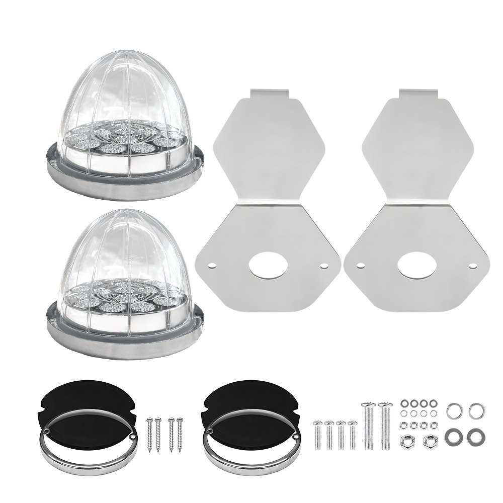 2Pcs LED Watermelon Light Indicator Side Marker Clearance Red White w/ Bracket`