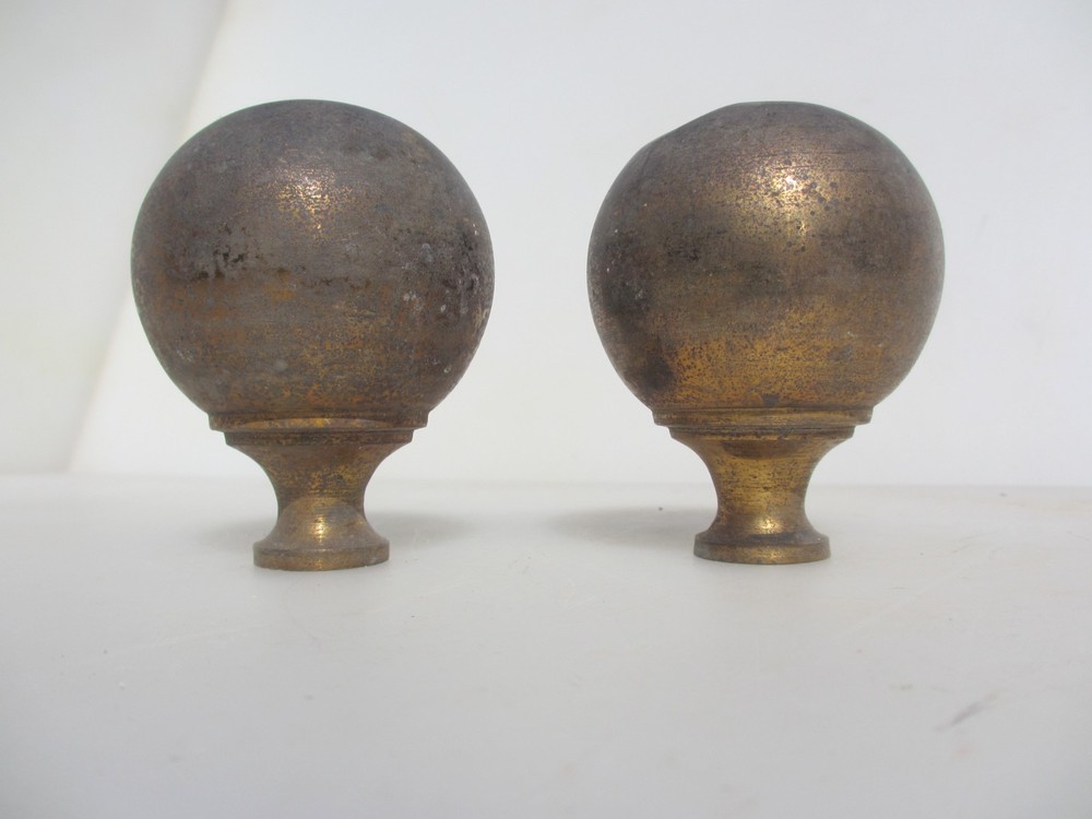 Victorian Brass Curtain Pole Rail Ends Antique Finials Old Vintage Bed Knobs