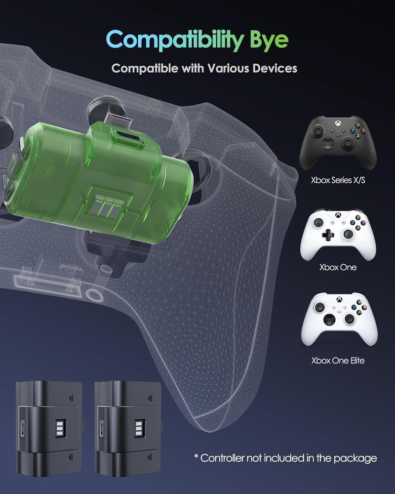 Rechargeable Xbox Controller Battery Pack, Play & Charge Kit for Xbox One/Xbox S