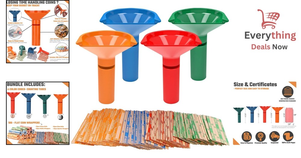 Coin Storage & Sorter Solutions 4 Coded Tubes 100 Assorted High-Quality Wrappers