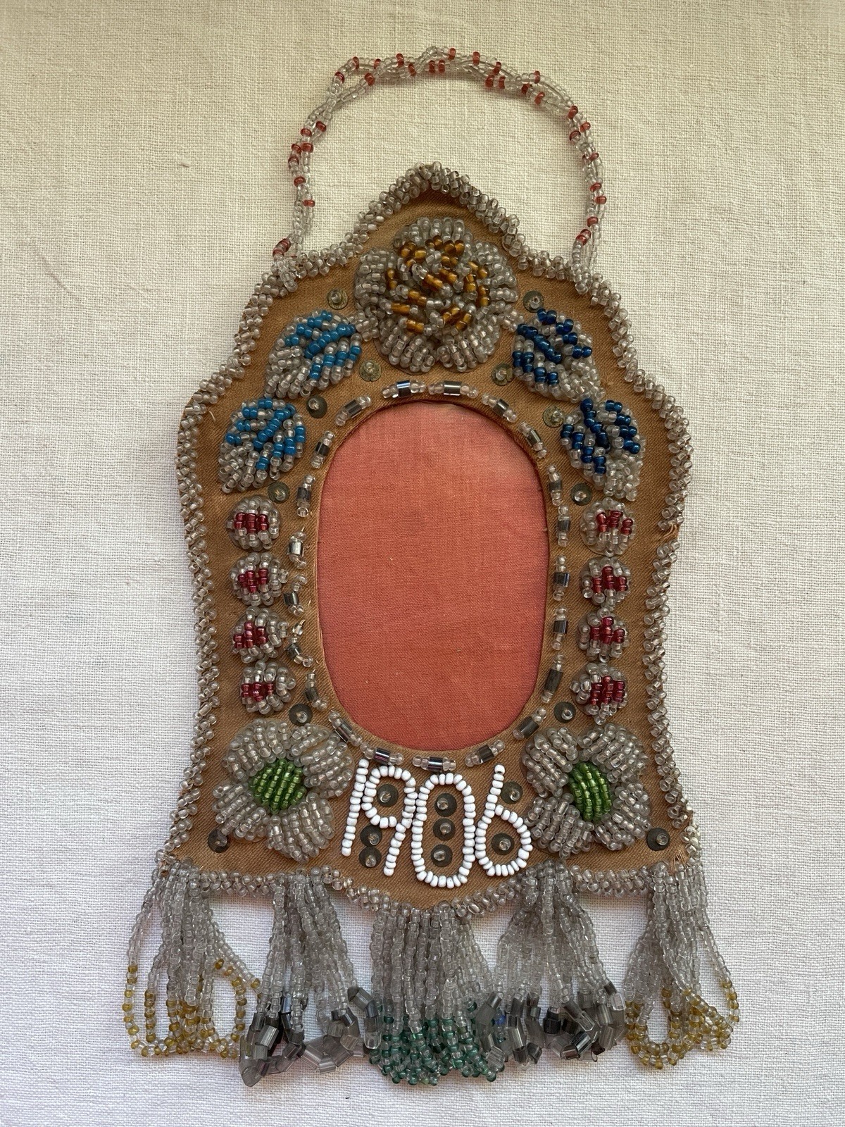 Antique 1906 Native American Beaded Picture Frame