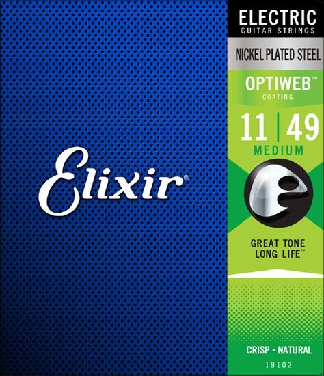 Elixir 19102 Optiweb Coated NPS Electric Guitar Strings; gauges 11-49