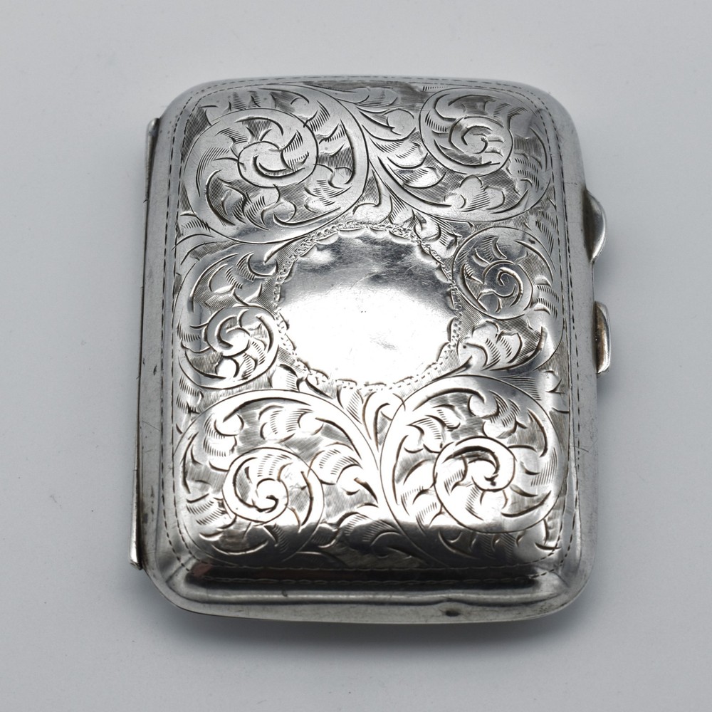 Antique Solid Silver Cigarette Case Pattern Engraved 1926 Acanthus