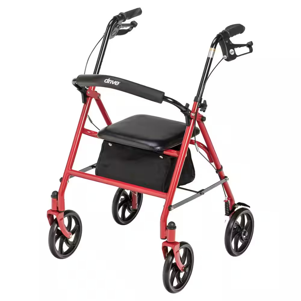 Four Wheel Rollator Rolling Walker with Fold up Removable Back Support, Red