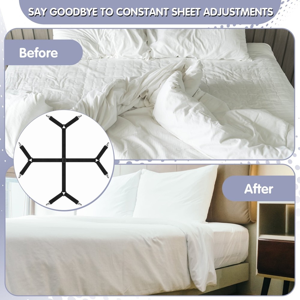 6 Pack Adjustable 2 Way Bed Sheet Straps Clips Elastic Bed Sheets Straps