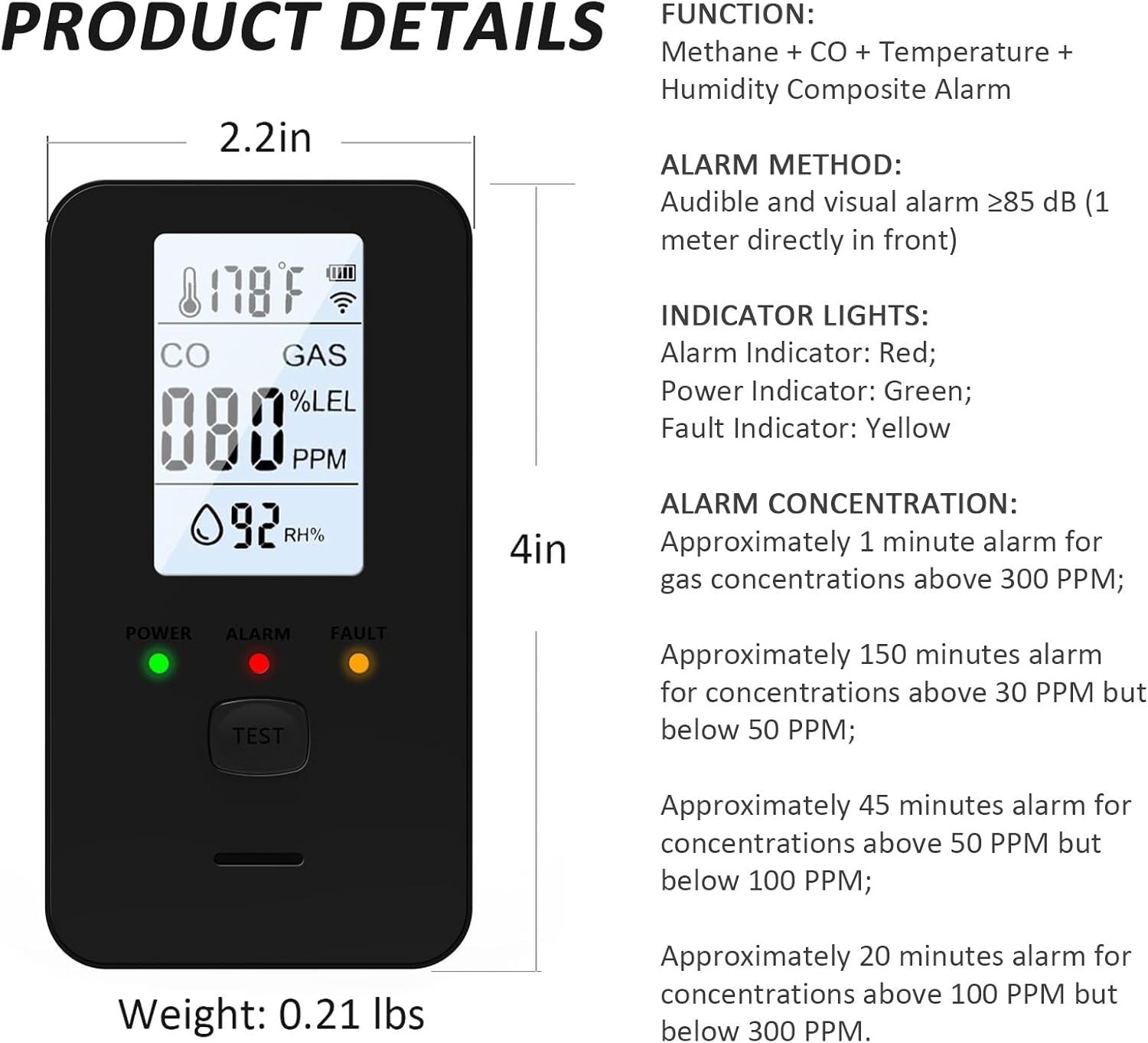Steadfast haven co detector, 4-in-1 Detector with HD Screen, Home, Apartment