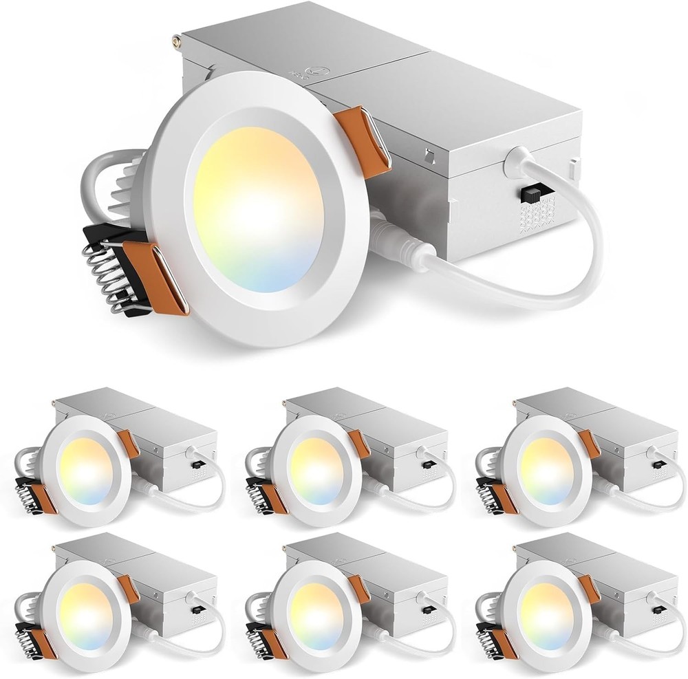 6 Pack 2 Inch 5CCT Ultra-Thin LED Canless Recessed Ceiling Light Junction Box