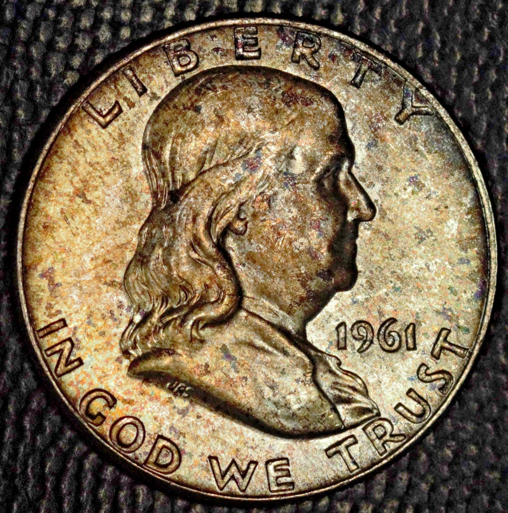 1961-D Franklin Half Dollar,  Gem BU, Toned