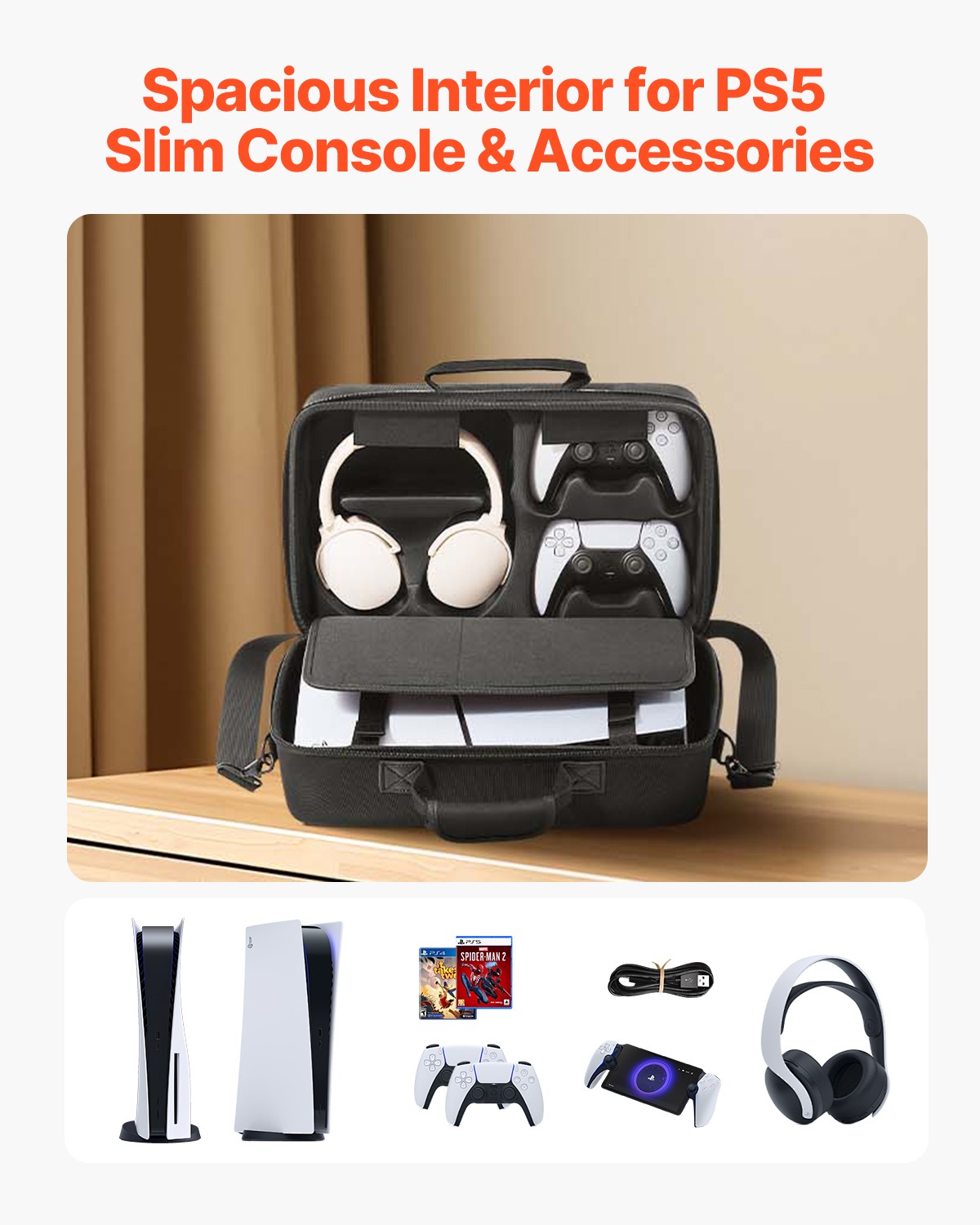 VEVOR PS5 Carrying Case Travel Bag for Playstation 5 Slim EVA Soft Lining