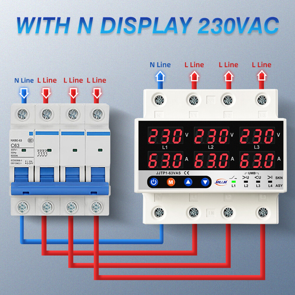 63A 3Phase Voltage&Current Protector w/ Automatic Off &Reset Function P8L2