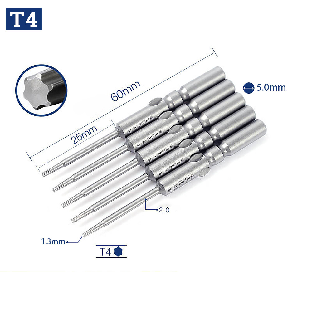 5x 5mm Round Shank Torx Star Head Screwdriver Bits High Torque Insert Driver