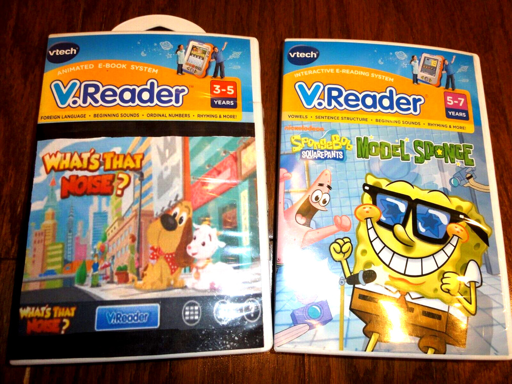 VTECH V.READER GAMES LOT 2 - Spongebob Model & What's that noise?