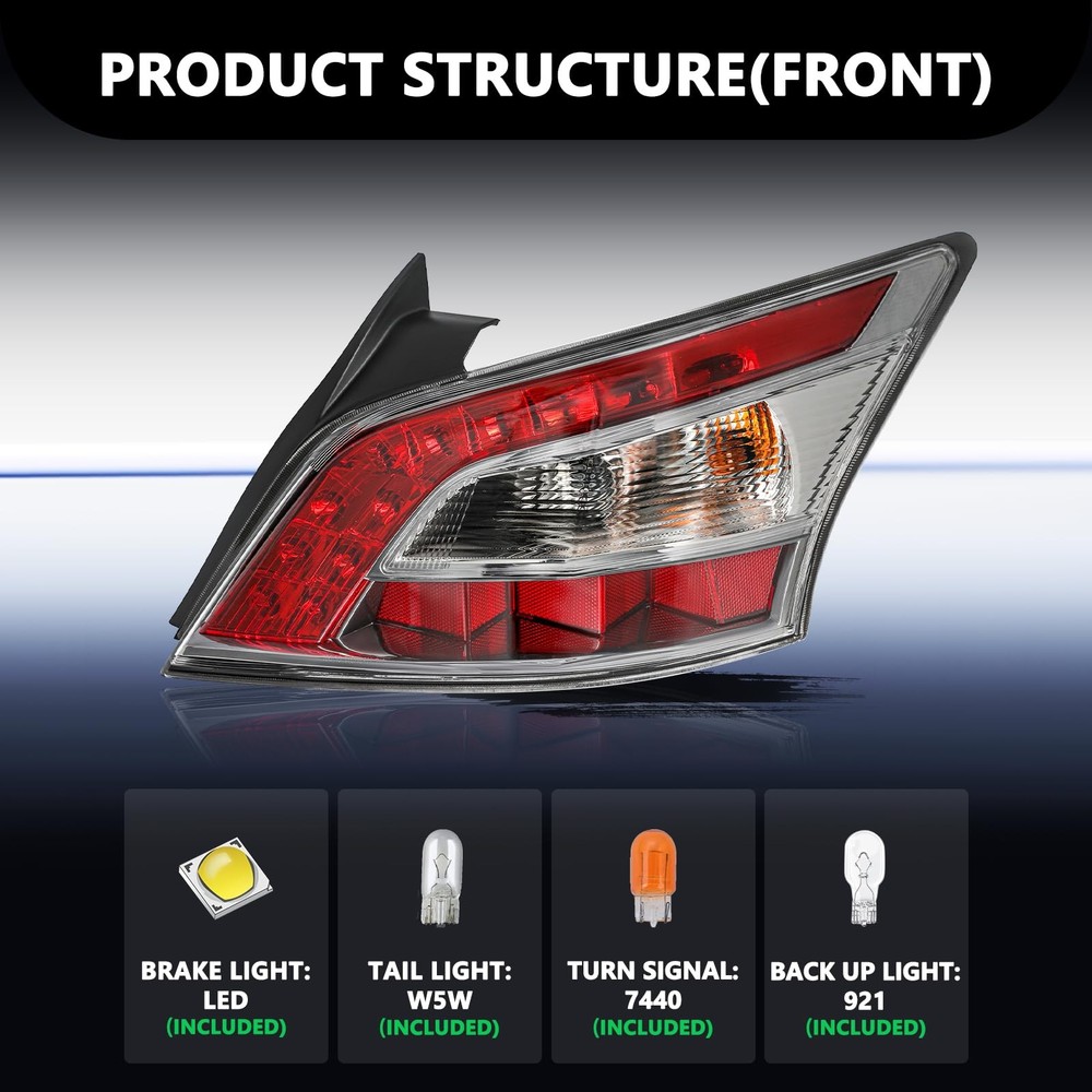 Tail Light Assembly for 2012-2014 Maxima Passenger Side with Bulbs