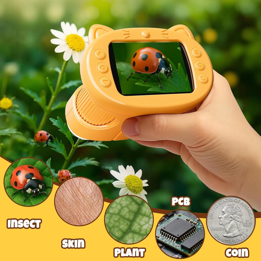 Handheld Digital Mini Microscope for Kids: 1000X 4K Portable Pocket 2.4" Screen
