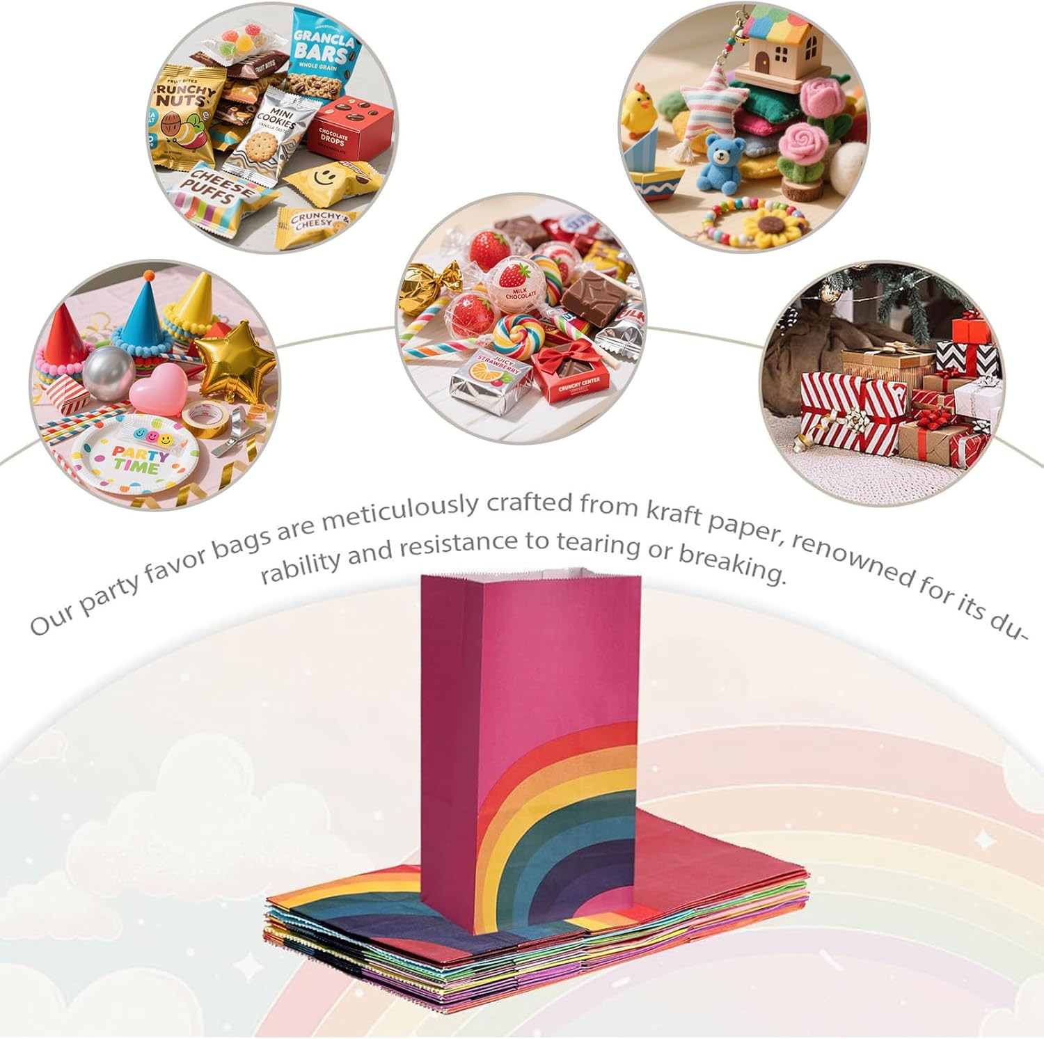 36 Pack Party Favor Bags, 4.8 X 3 X 8.7 Inch Rainbow Paper Bags 8 Colors, for Ki