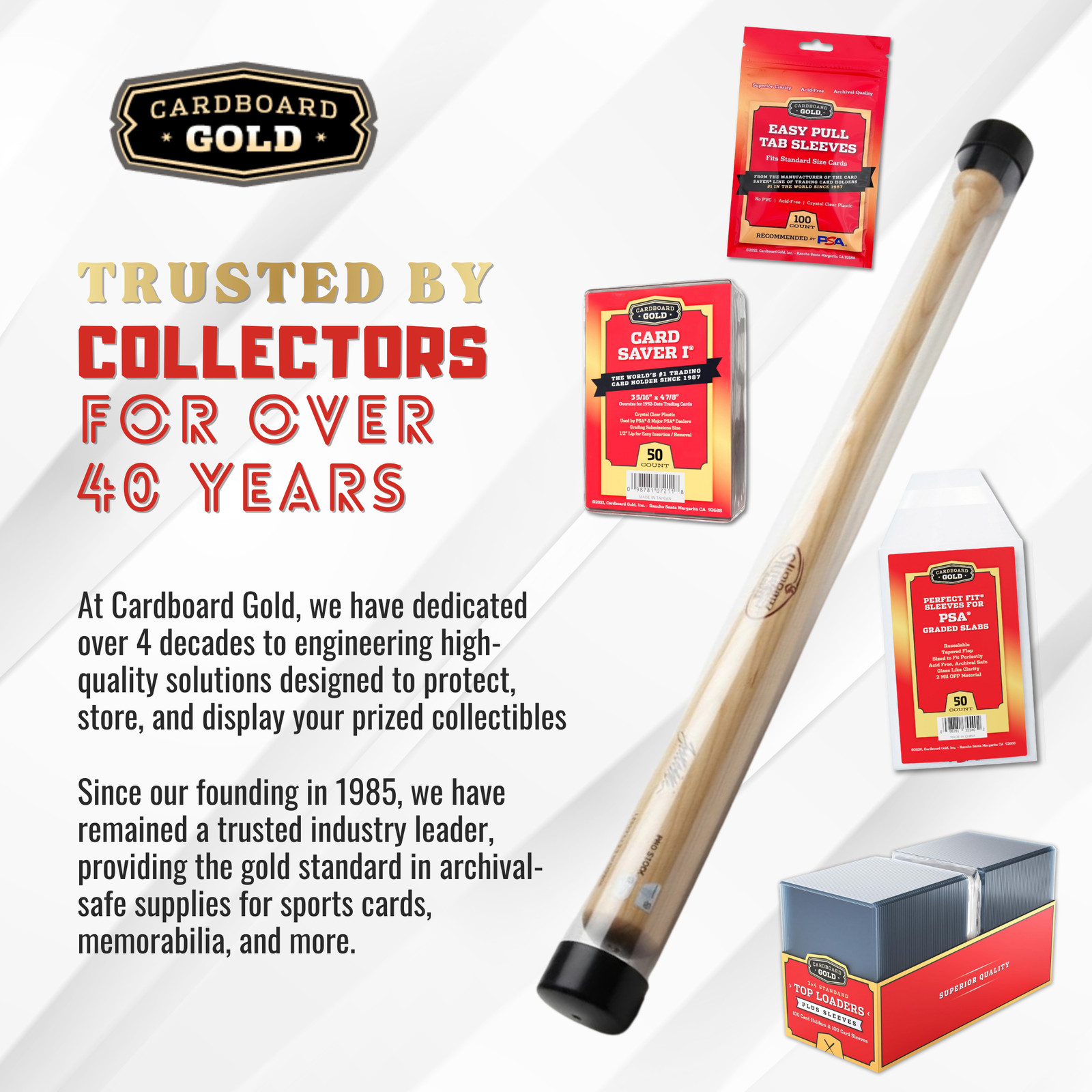 (4) Baseball Bat Tube Display Case Protective Holders! - Cardboard Gold Brand