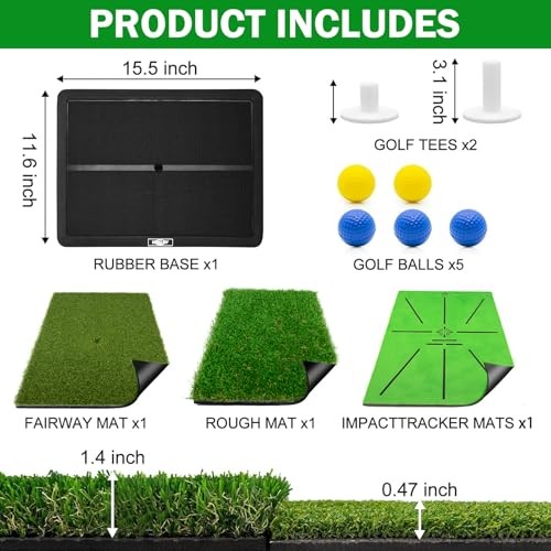 Golf Hitting Mats with Golf Tees Practice Indoor 3 Pcs Replaceable Outdoor