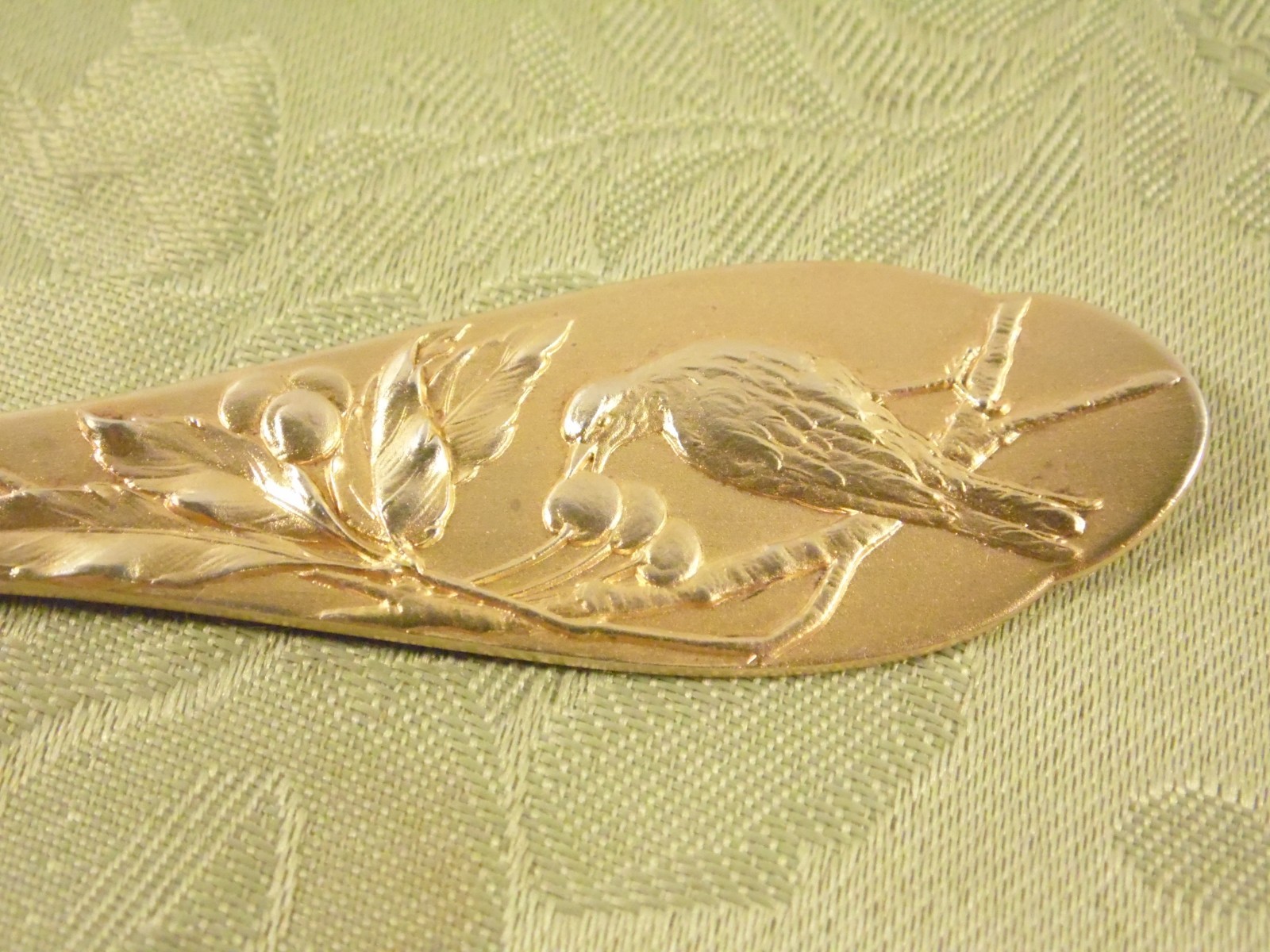 "BIRD & BERRIES" ~ 8.50" SERVING SPOON by BINDER ~ .800 SILVER / GILT ~ 2.16 OZT
