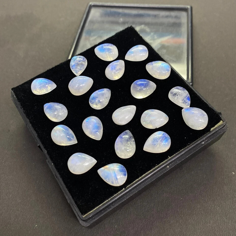 AAA+ Natural Rainbow Moonstone Cabochon Pear Shape Loose Gemstone