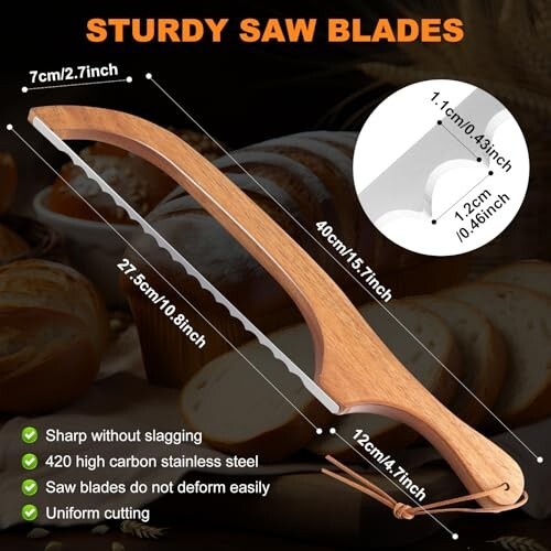 15.7 in Serrated Bread Slicer, Sourdough Bread Knife, Stainless Steel Bow Knife