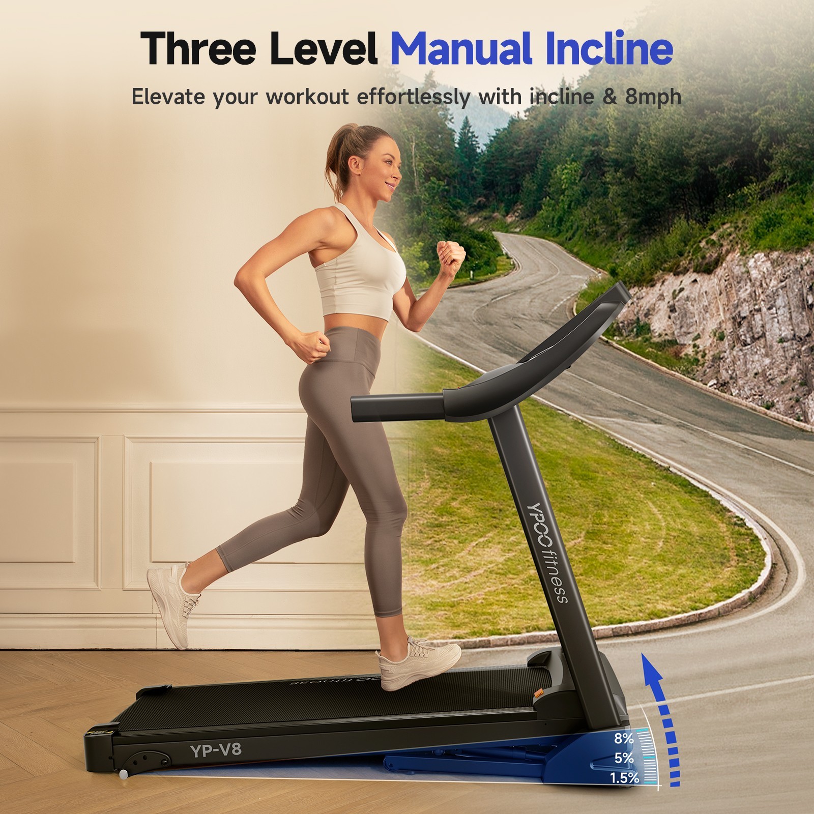 YPOO Foldable Incline Treadmill 8MPH Quiet for Home Treadmill Discounted Sales