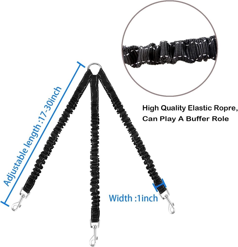 3 Way Dog Leash Coupler Heavy Duty No Pull Multiple Double Tangle Free Black