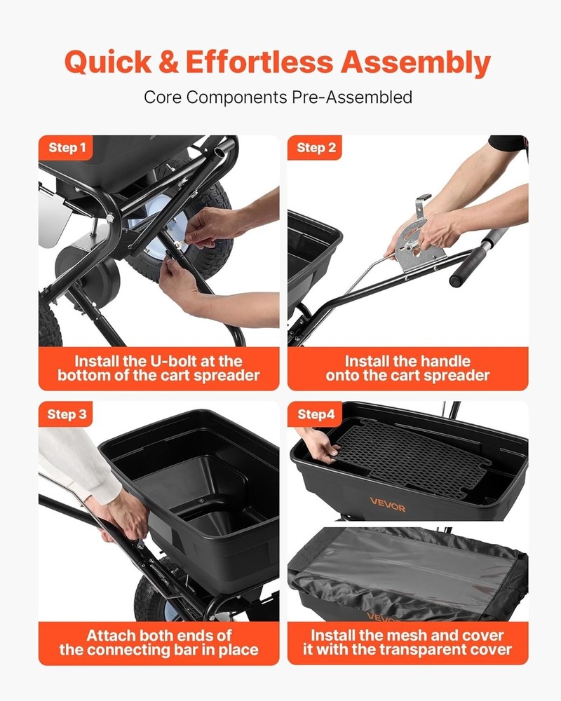 Versatile 130lb Broadcast Spreader for Fertilizer & Ice Melt - Easy Assembly