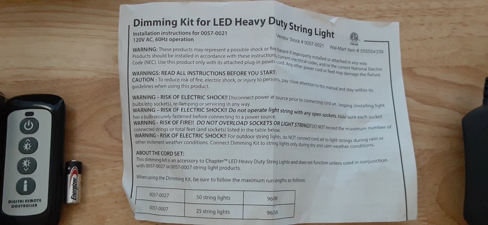 LED CAFE LIGHTS Dimmer Remote Control Kit USED TESTED WORKING